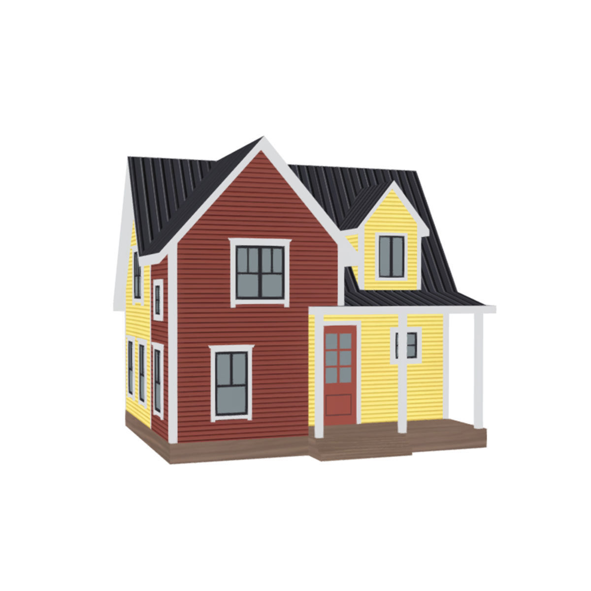 American Style Cottage - Town House Model Low-poly 3D model_8