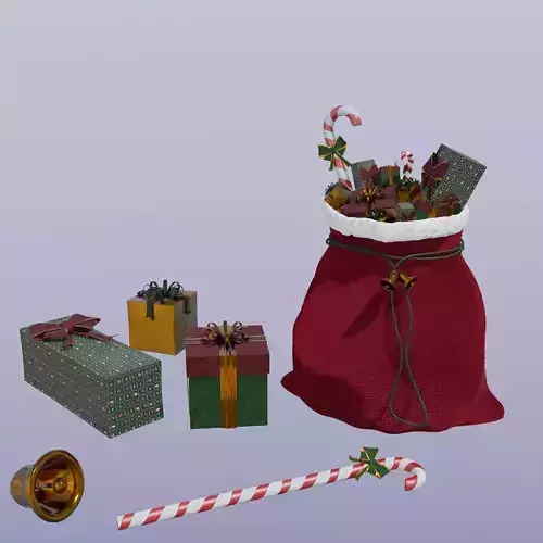Christmas Gifts on Santa s Bag Low-poly 3D model