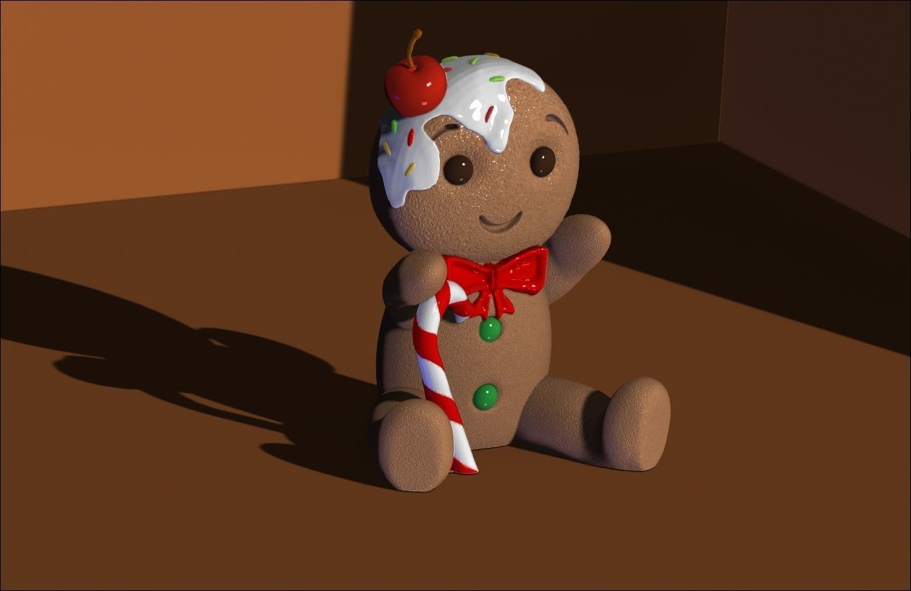 GINGERBREAD BOY WITH CHERRY EASY TO PRINT 3D print model_3