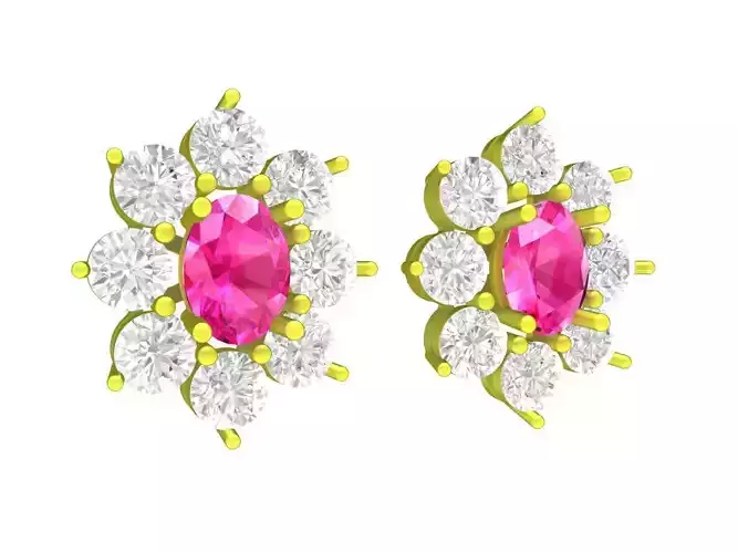 A7568 Oval Diamond Stud Earrings 3D Model