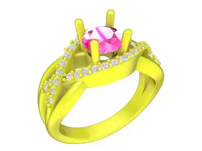 A7572 Korean Style Diamond Engagement Ring 3D Model