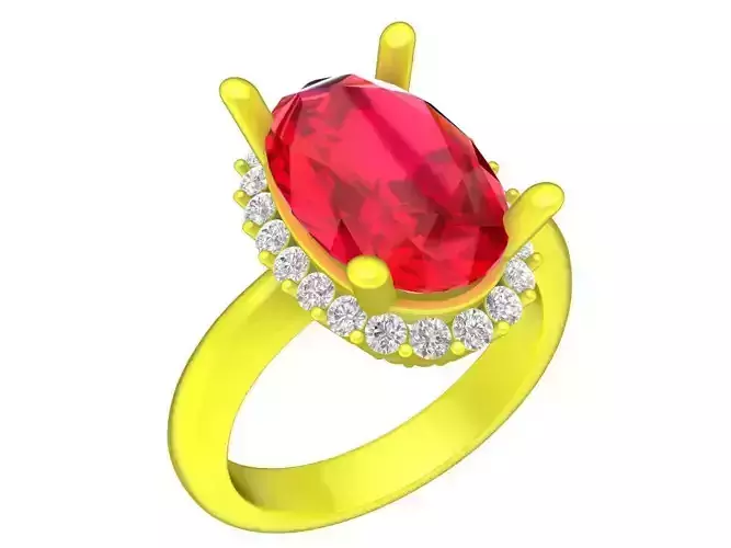 A7574 Big Oval Diamond Halo Engagement Ring 3D Model