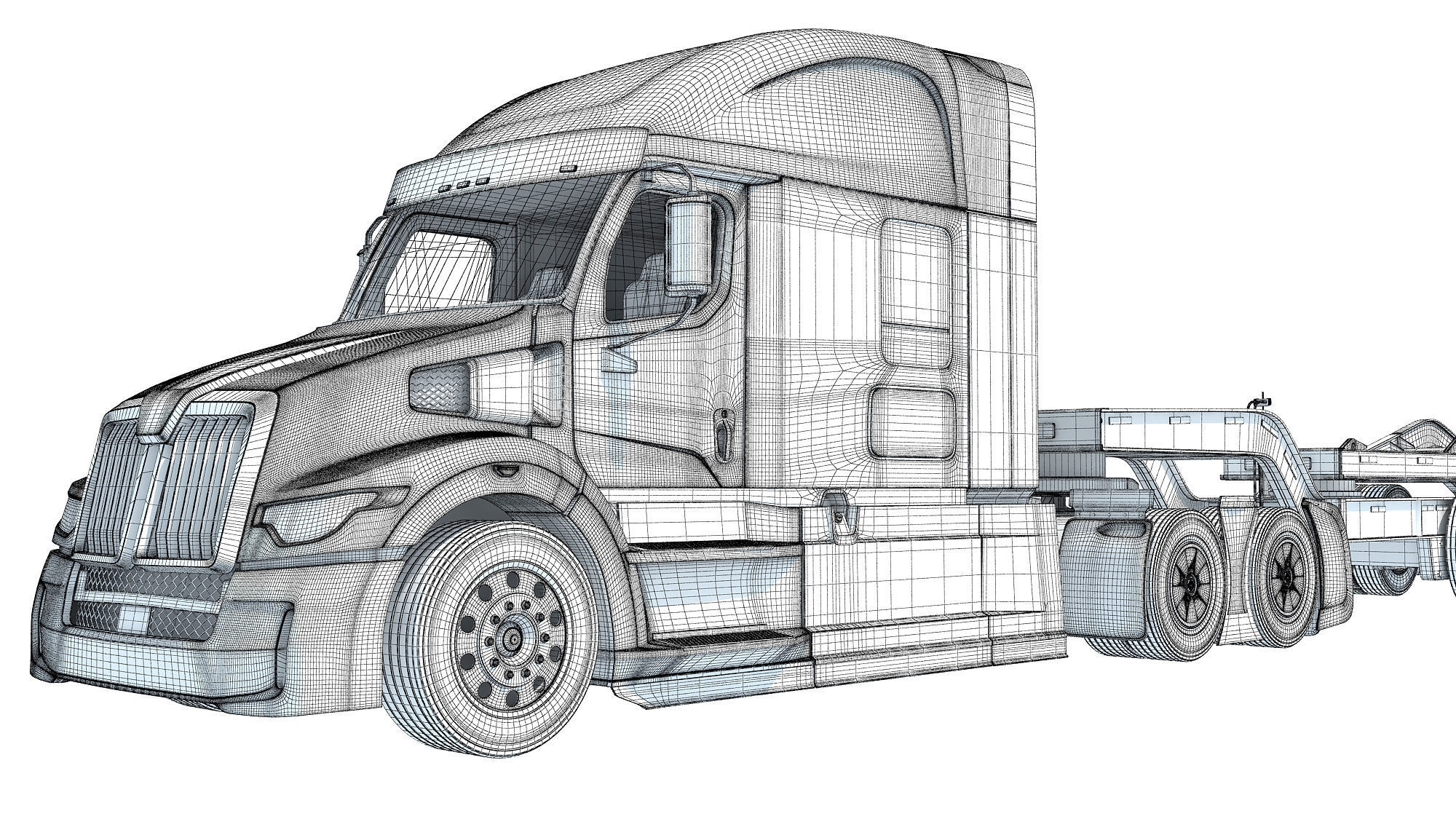 Heavy Truck with Lowboy Trailer 3D model_21