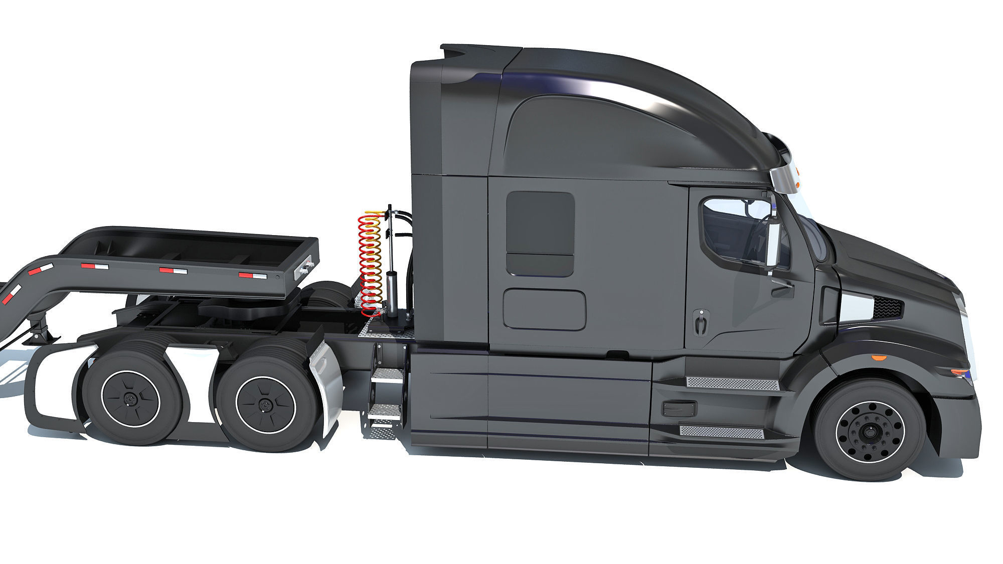 Heavy Truck with Lowboy Trailer 3D model_14