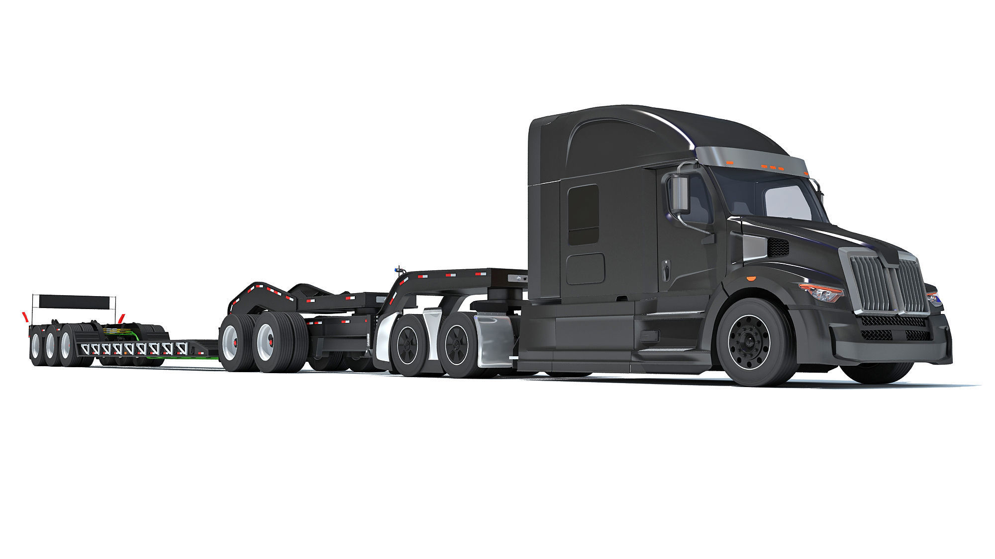 Heavy Truck with Lowboy Trailer 3D model_9