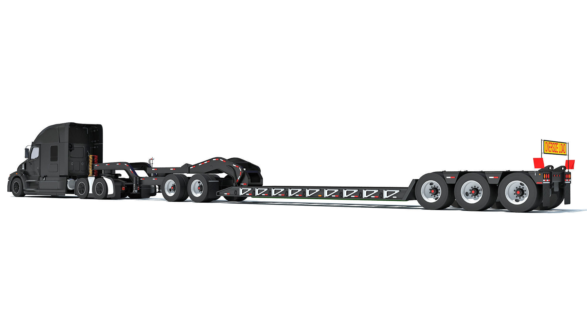 Heavy Truck with Lowboy Trailer 3D model_2