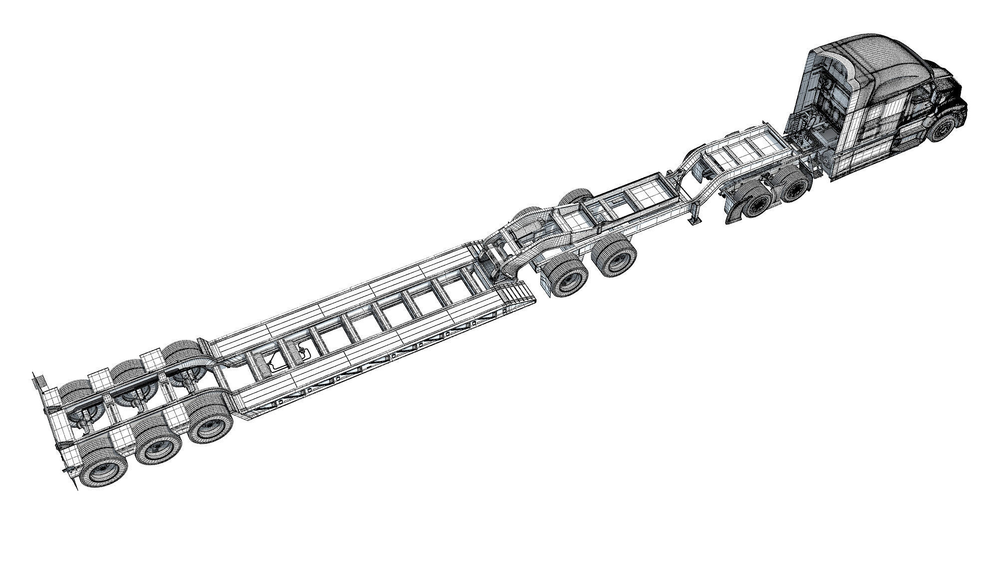 Heavy Truck with Lowboy Trailer 3D model_19