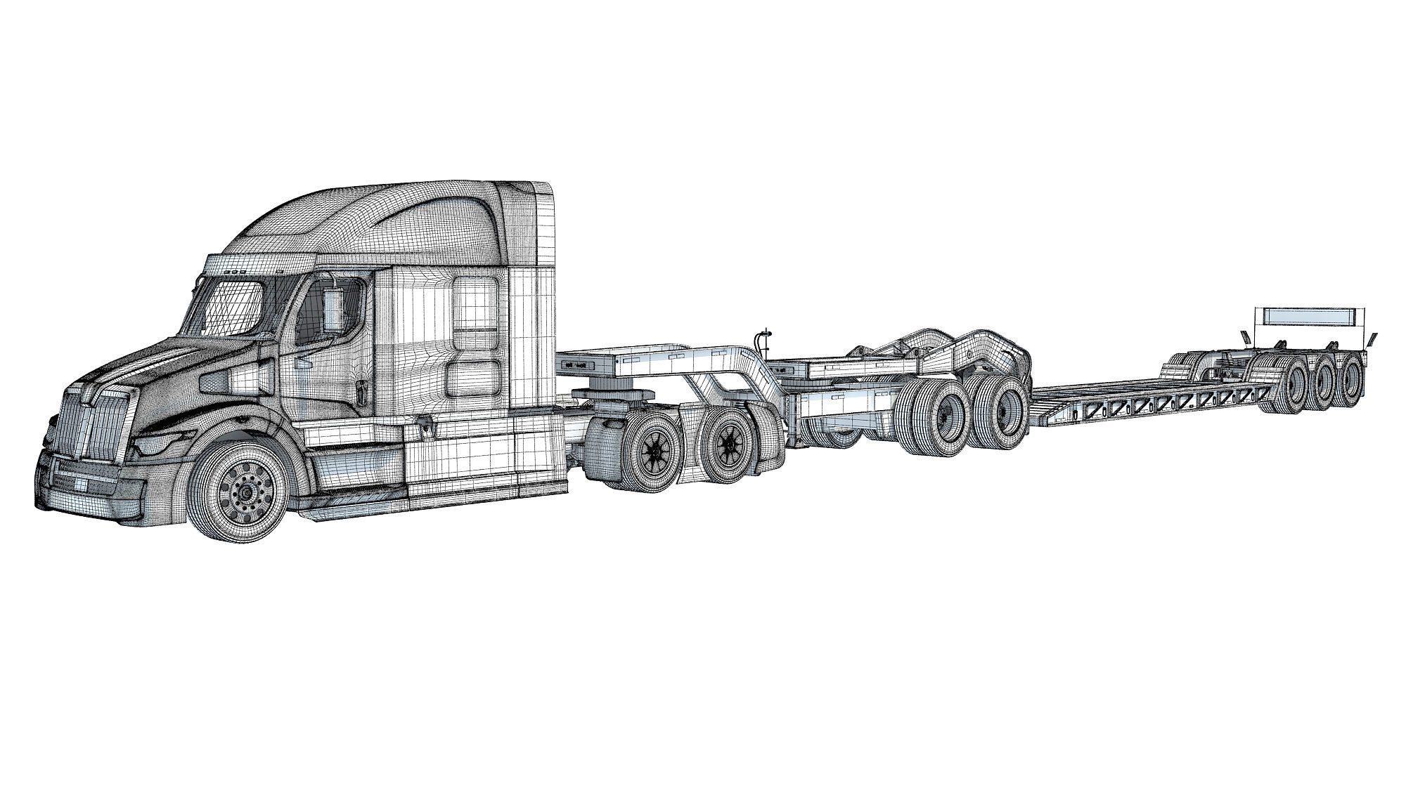 Heavy Truck with Lowboy Trailer 3D model_17