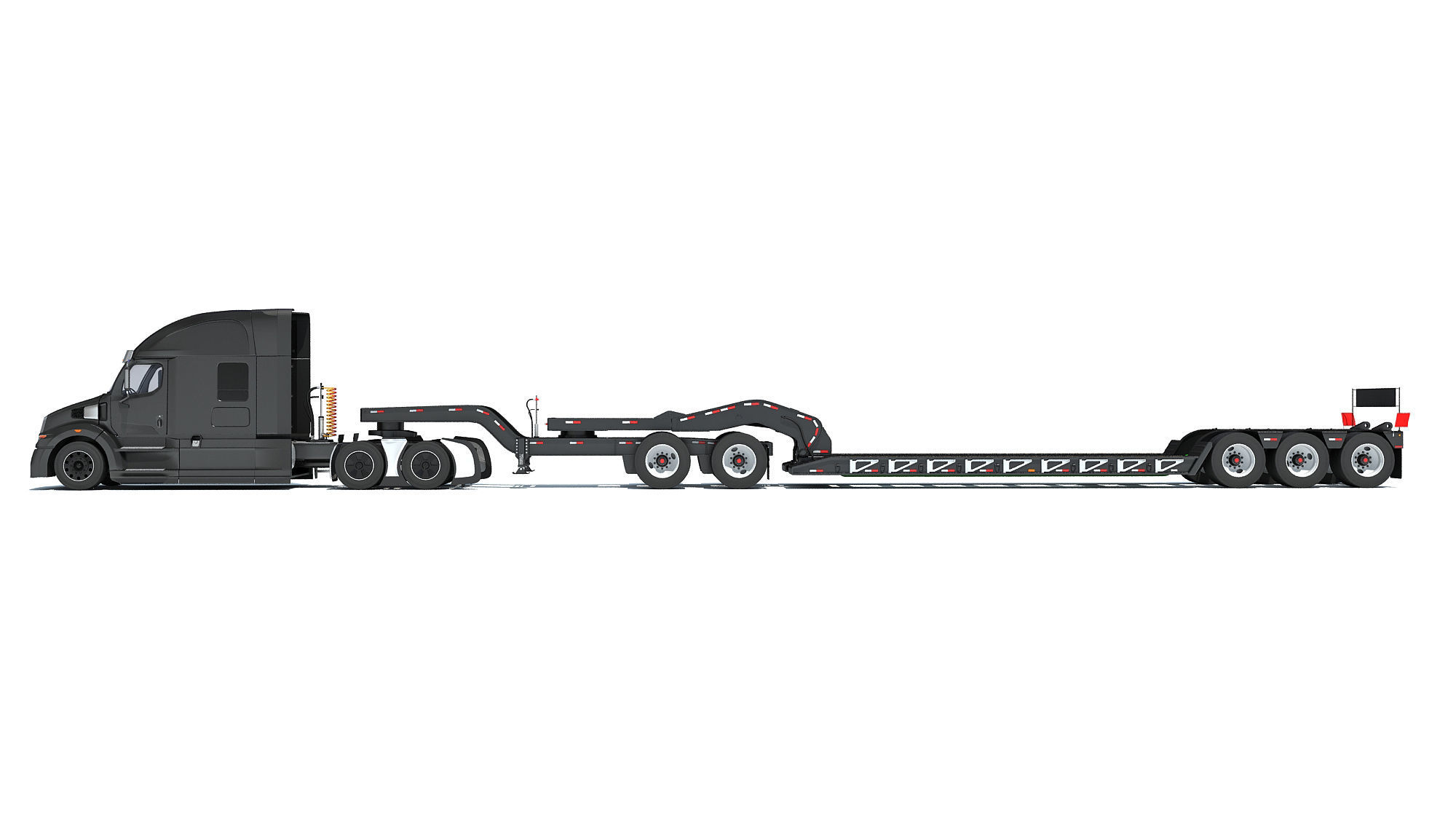 Heavy Truck with Lowboy Trailer 3D model_1