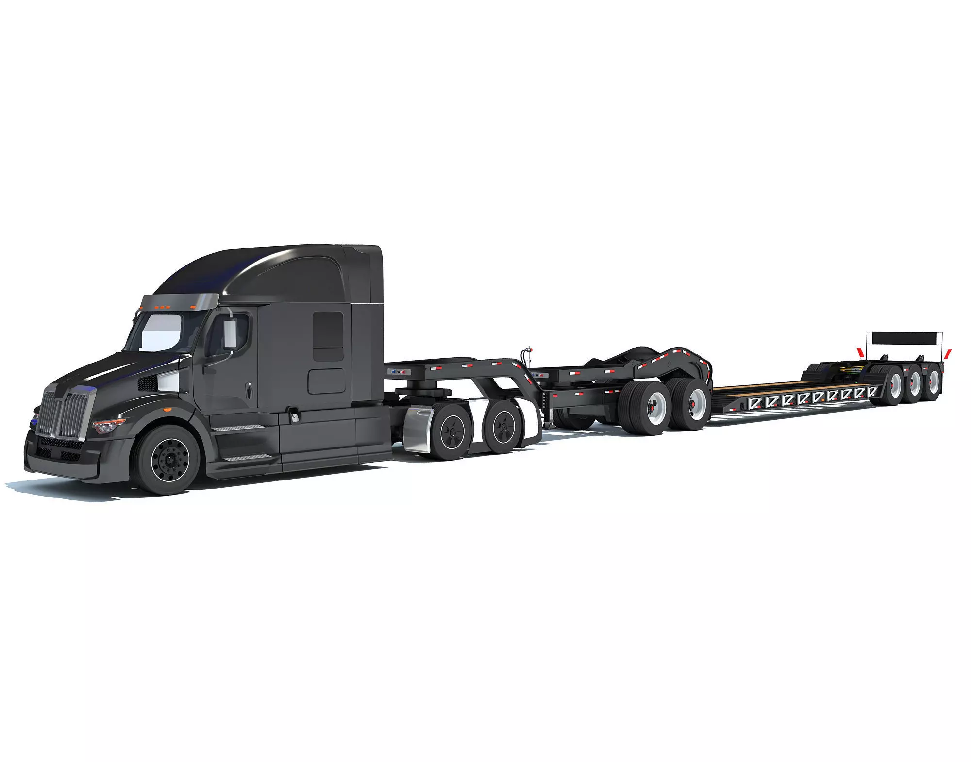 Heavy Truck with Lowboy Trailer 3D model_0