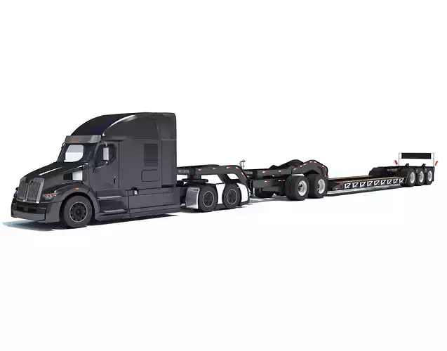 Heavy Truck with Lowboy Trailer 3D model