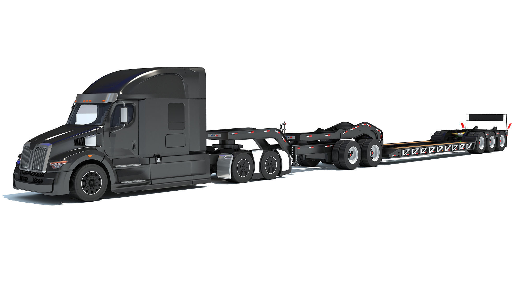Heavy Truck with Lowboy Trailer 3D model_8