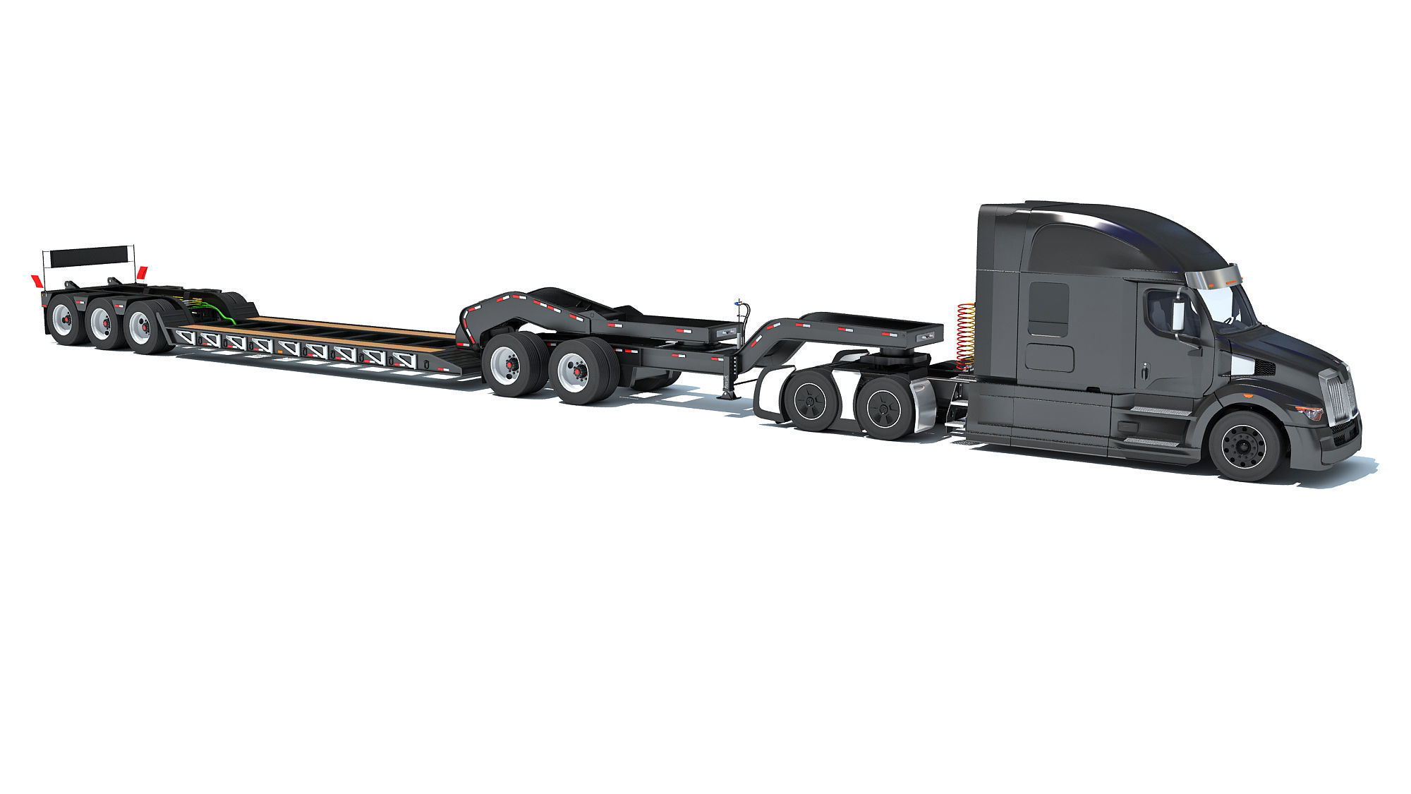 Heavy Truck with Lowboy Trailer 3D model_7
