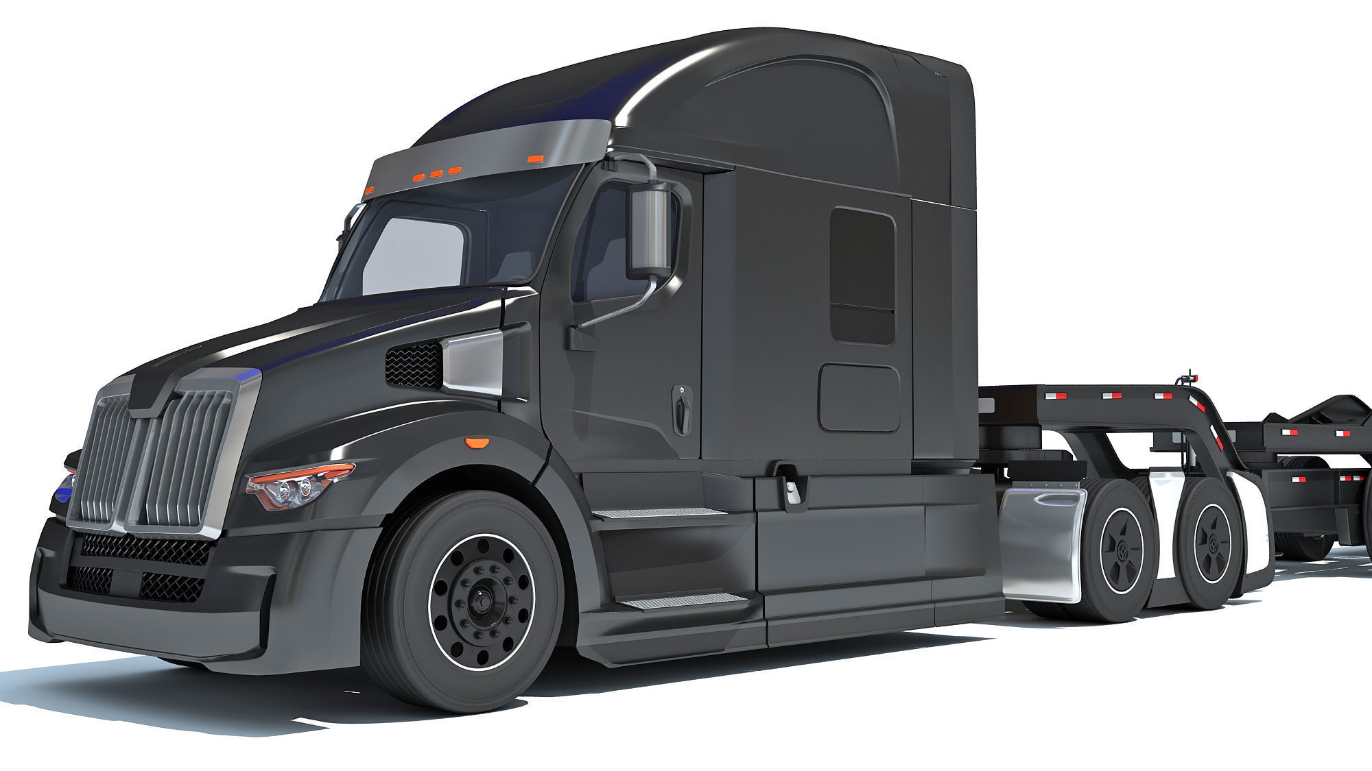 Heavy Truck with Lowboy Trailer 3D model_12