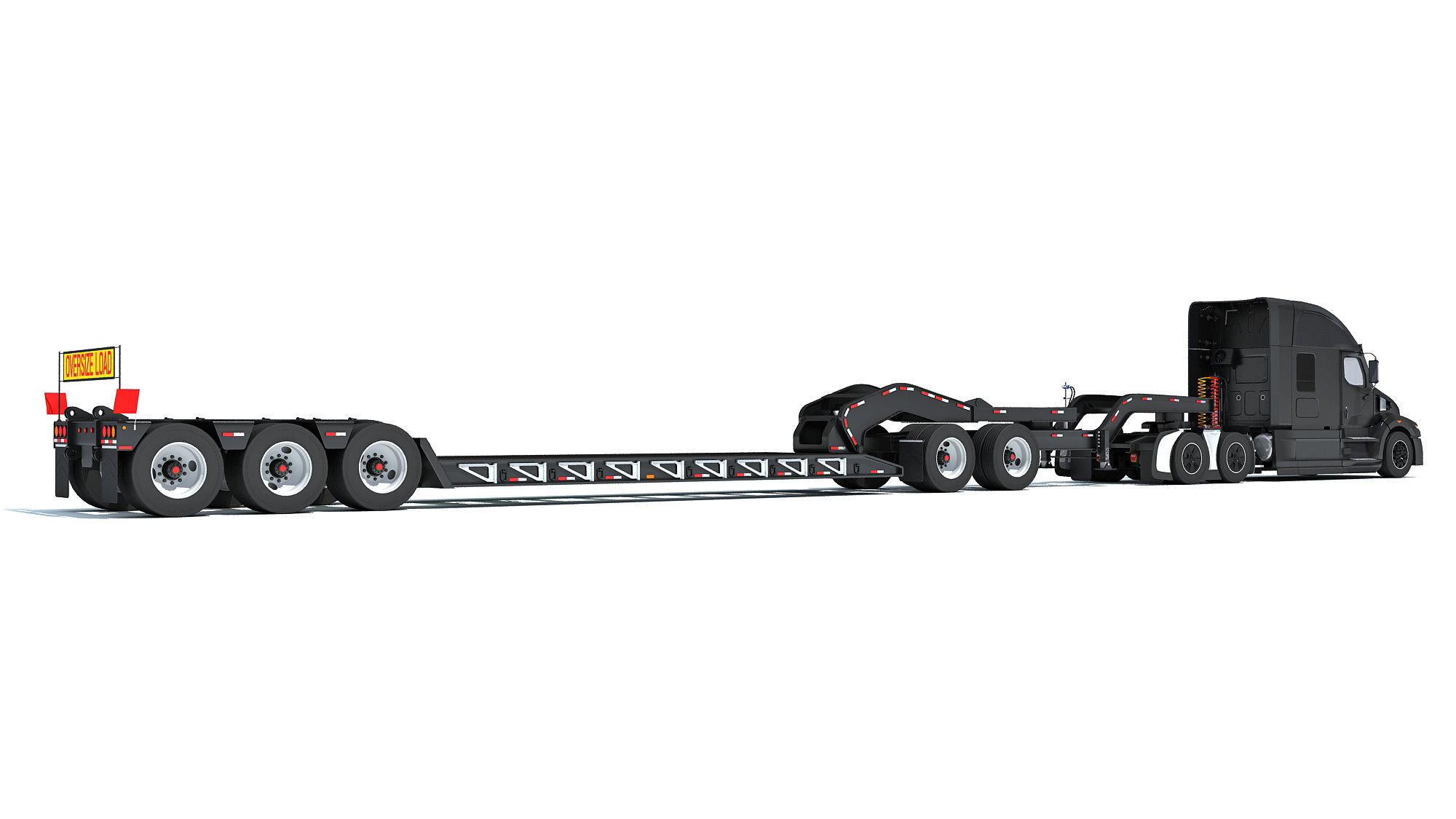 Heavy Truck with Lowboy Trailer 3D model_4