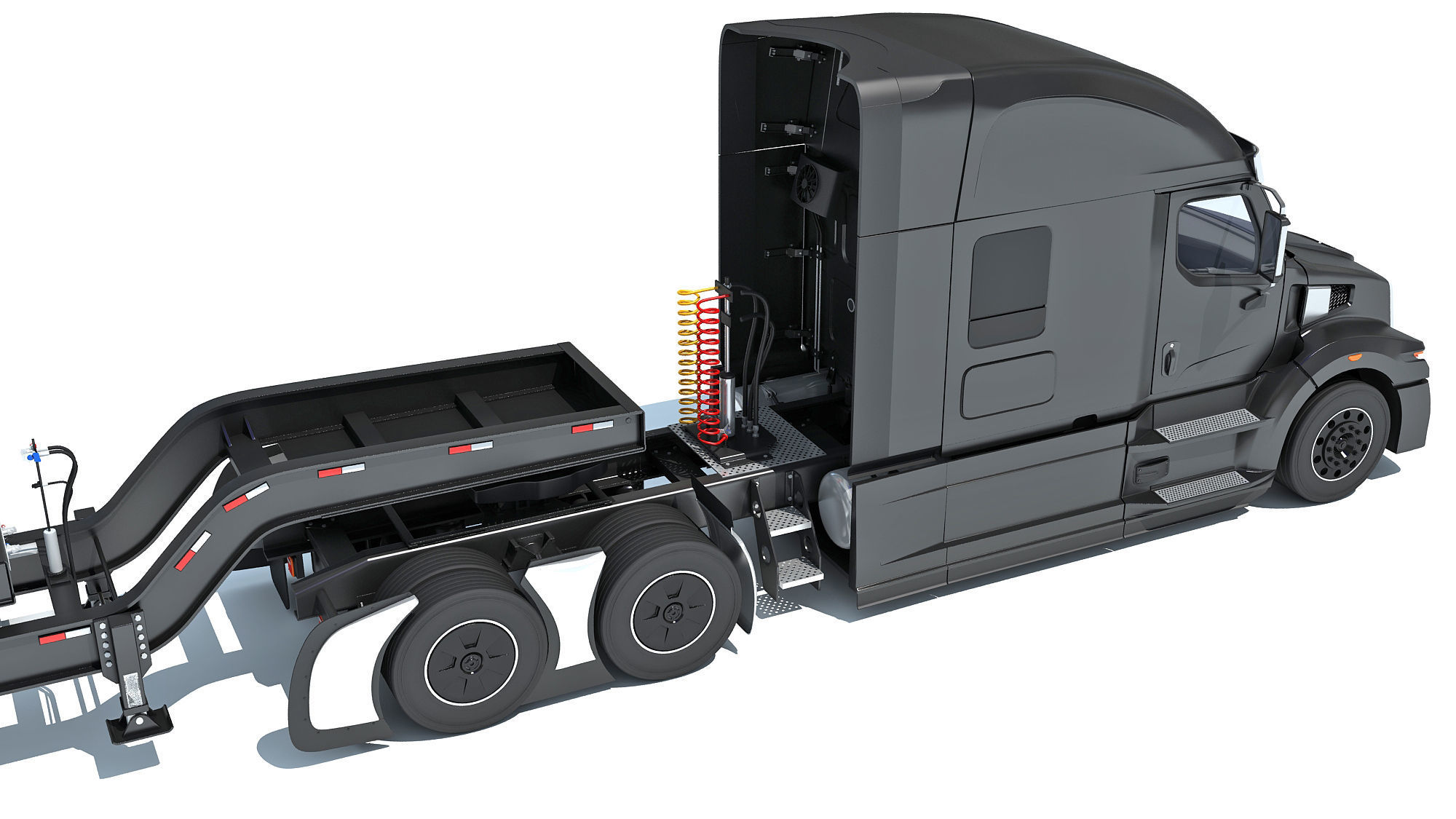 Heavy Truck with Lowboy Trailer 3D model_16