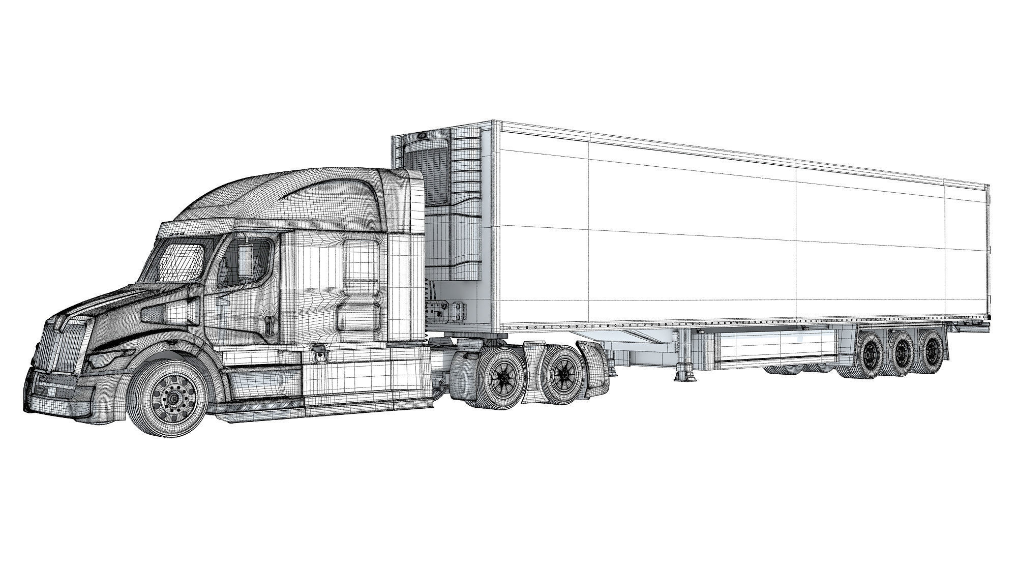 Truck with Refrigerator Trailer 3D model_16