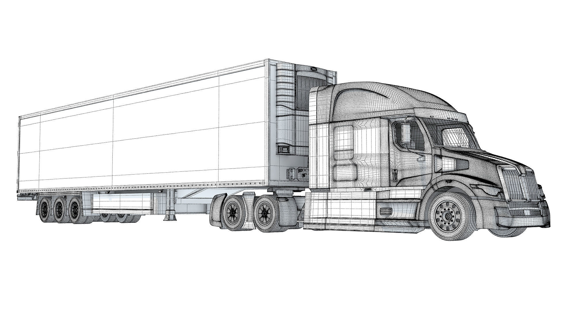 Truck with Refrigerator Trailer 3D model_19