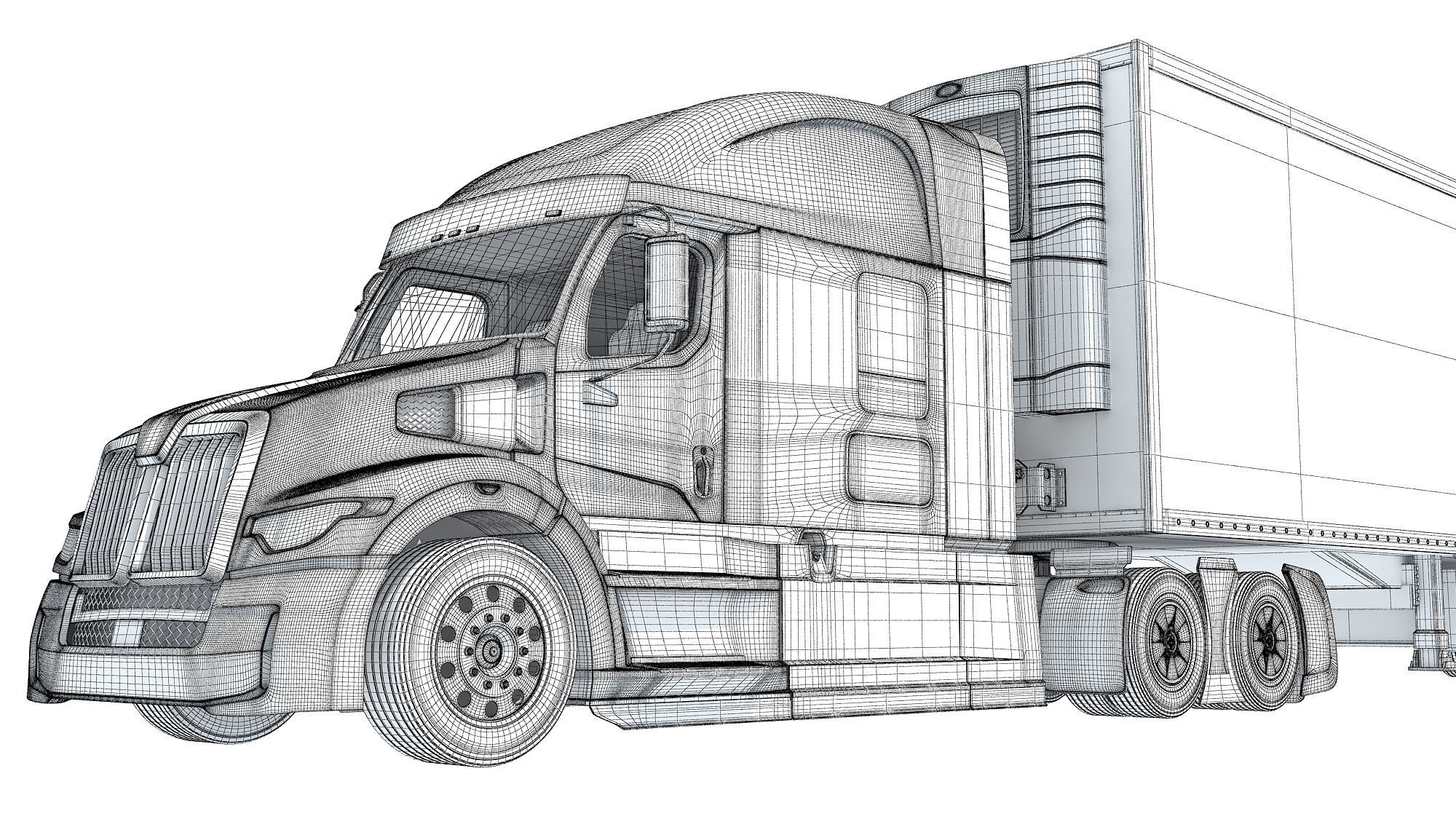 Truck with Refrigerator Trailer 3D model_20
