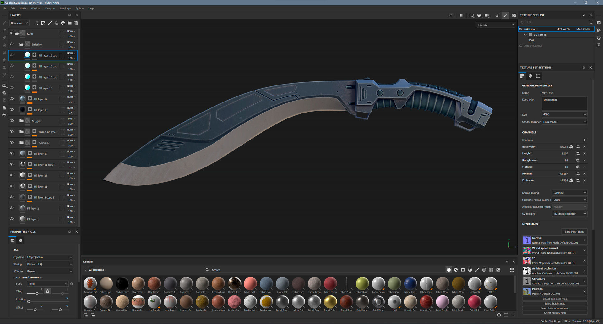 Cyberpunk Kukri Knife Low-poly 3D model_17