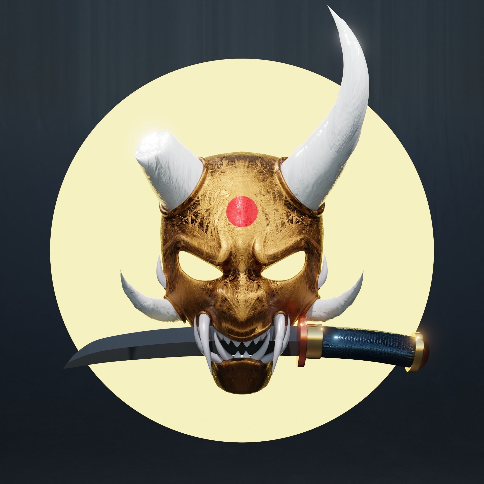 demon mask with a sword 3D model_1