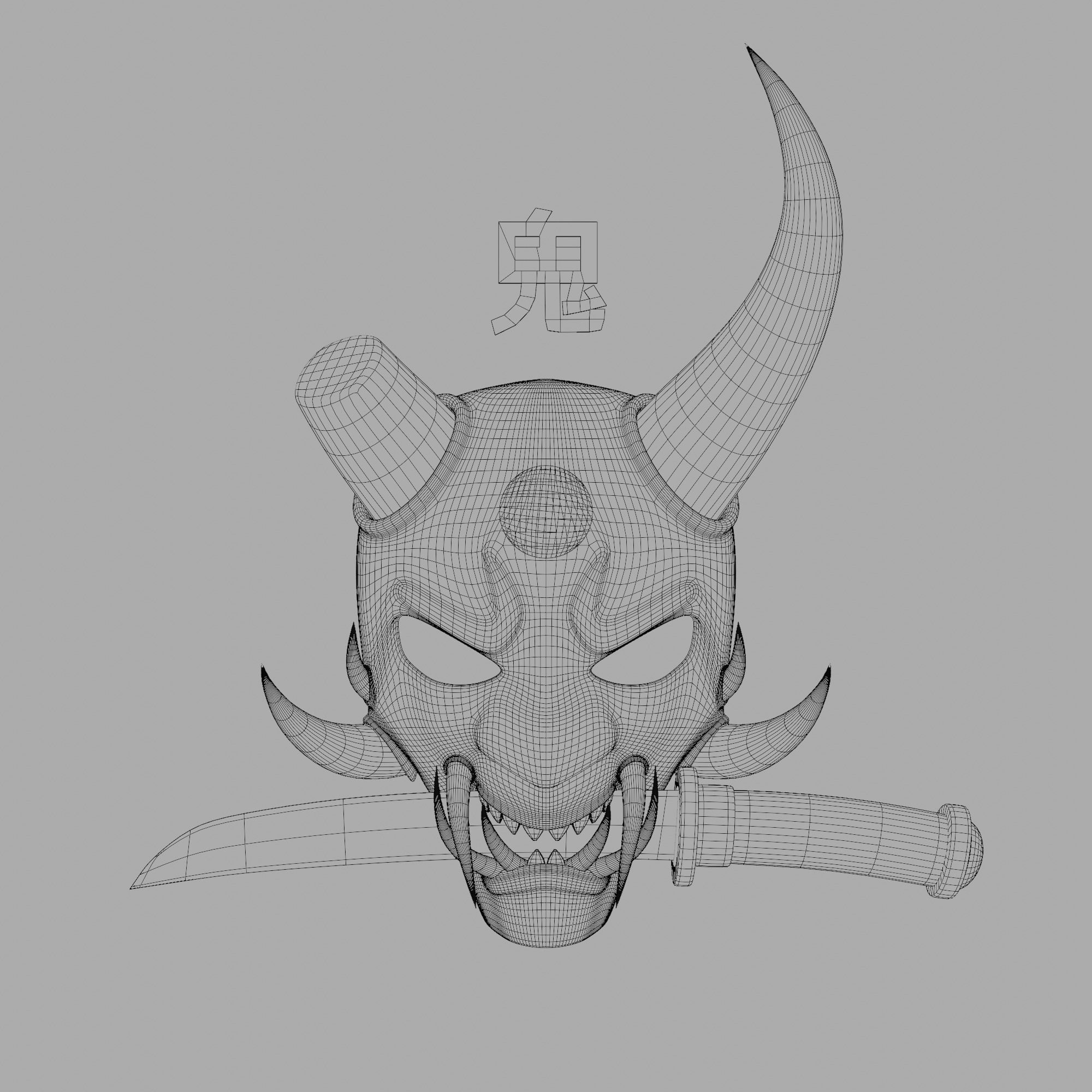 demon mask with a sword 3D model_4
