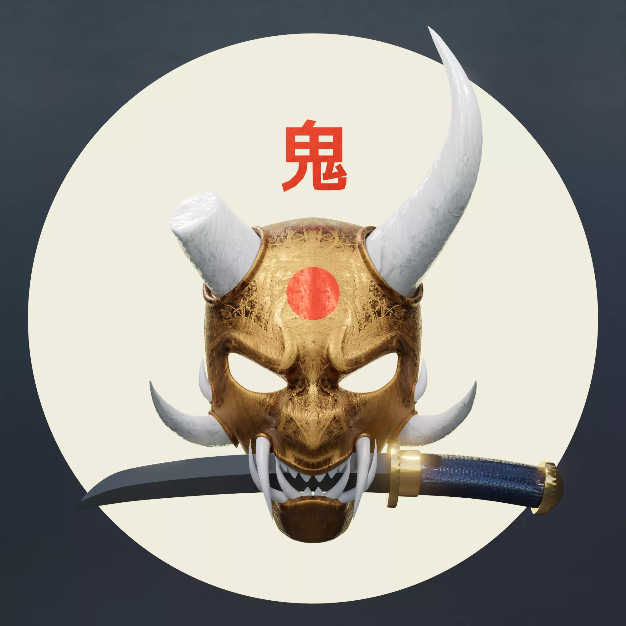 demon mask with a sword 3D model_0