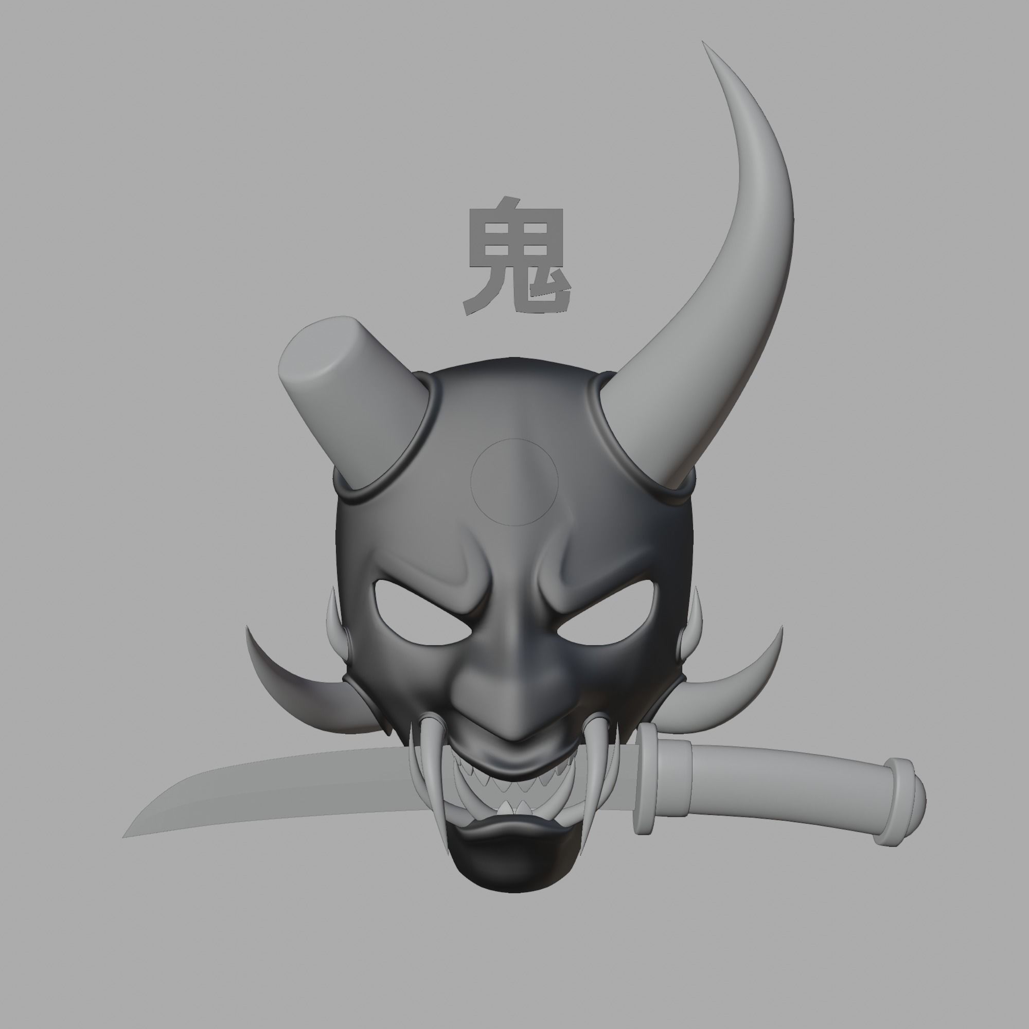 demon mask with a sword 3D model_3