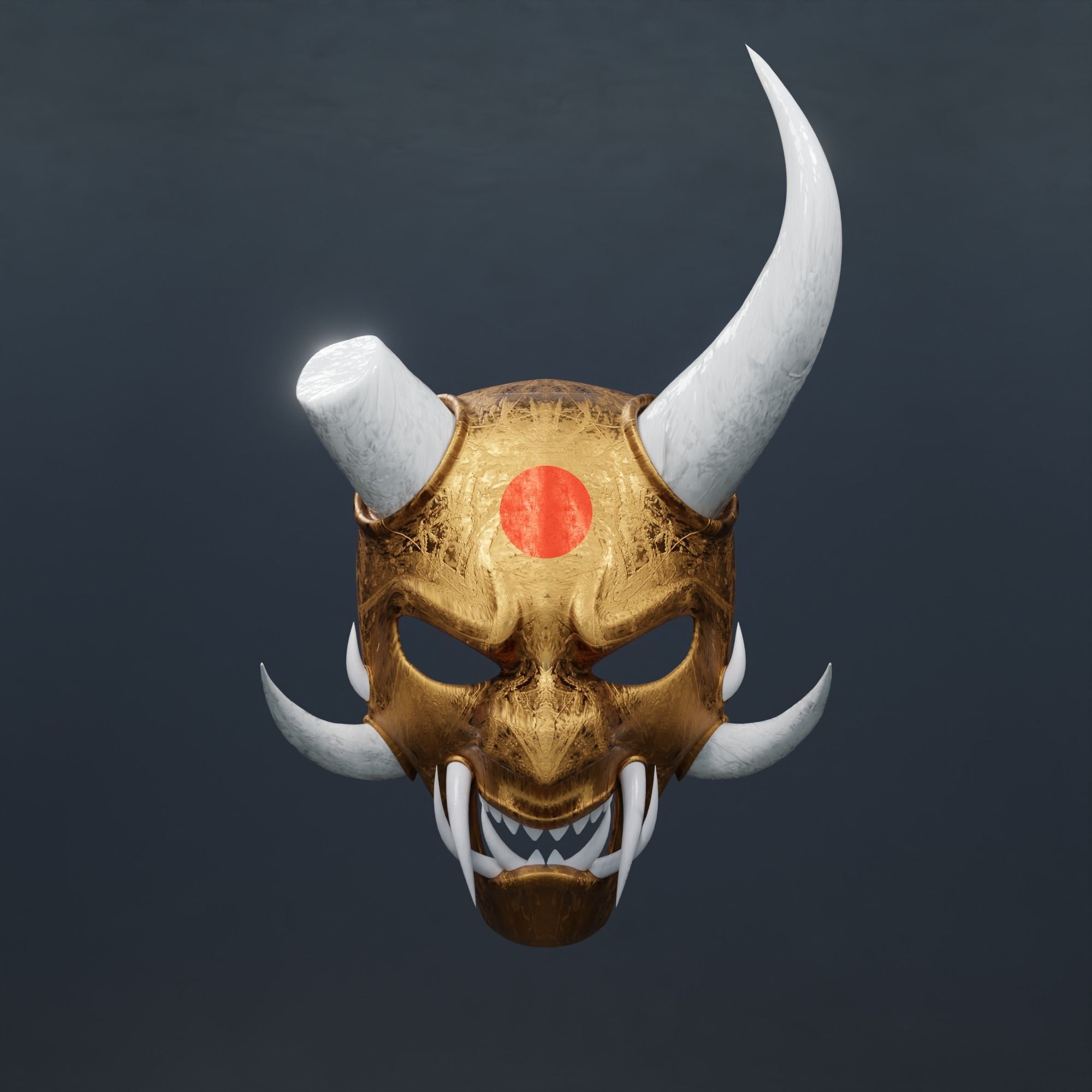 demon mask with a sword 3D model_2