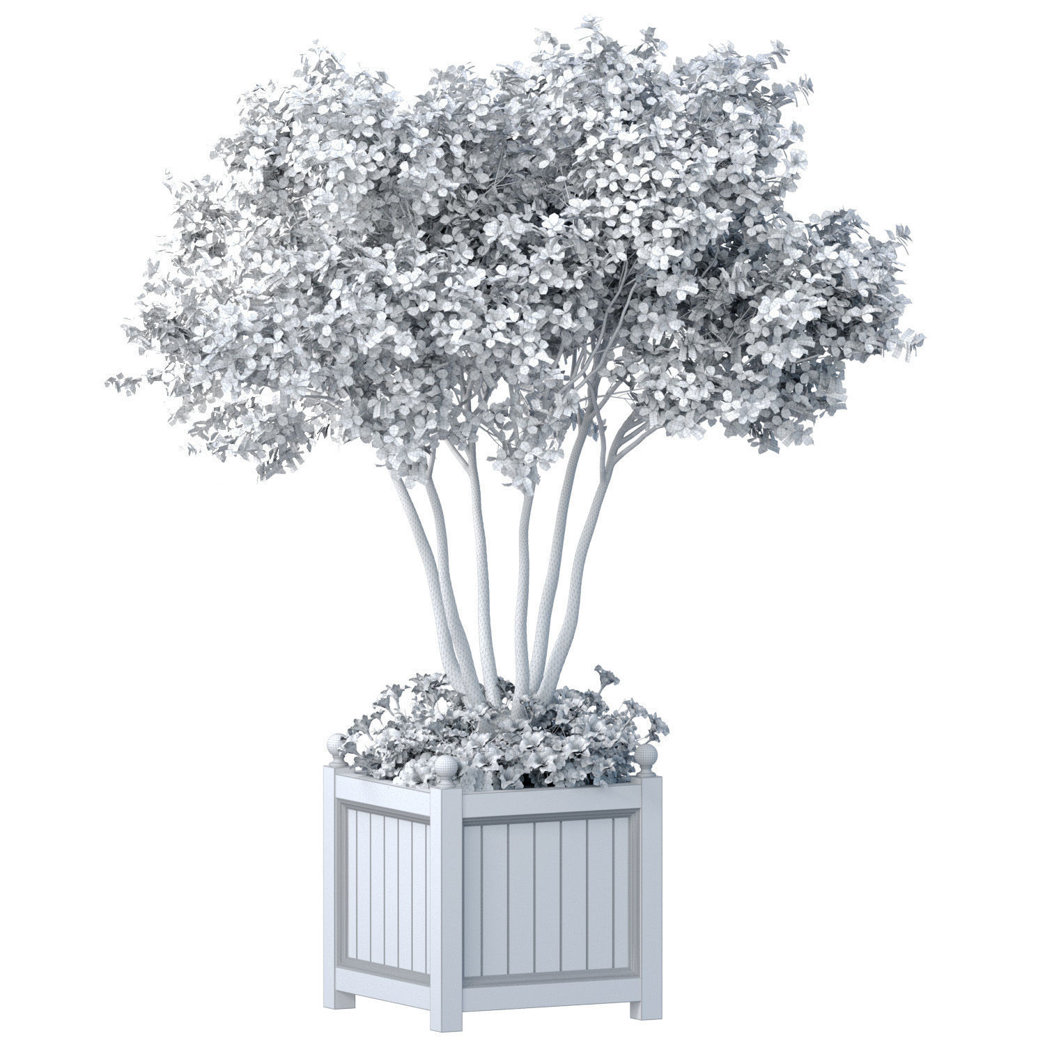 Decorative tree in a garden planter with flowers Houseplant 3D model_2