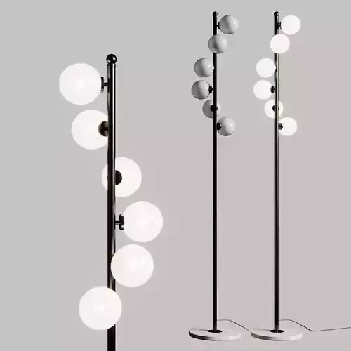 Modern White Globe Glass 6-Light Floor Lamp with Round Marble