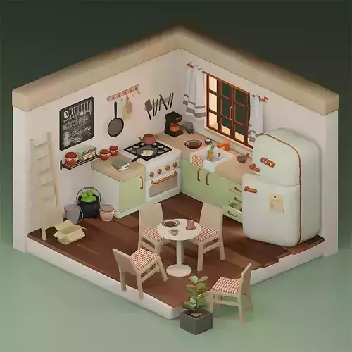 3D Low Poly Cozy Kitchen