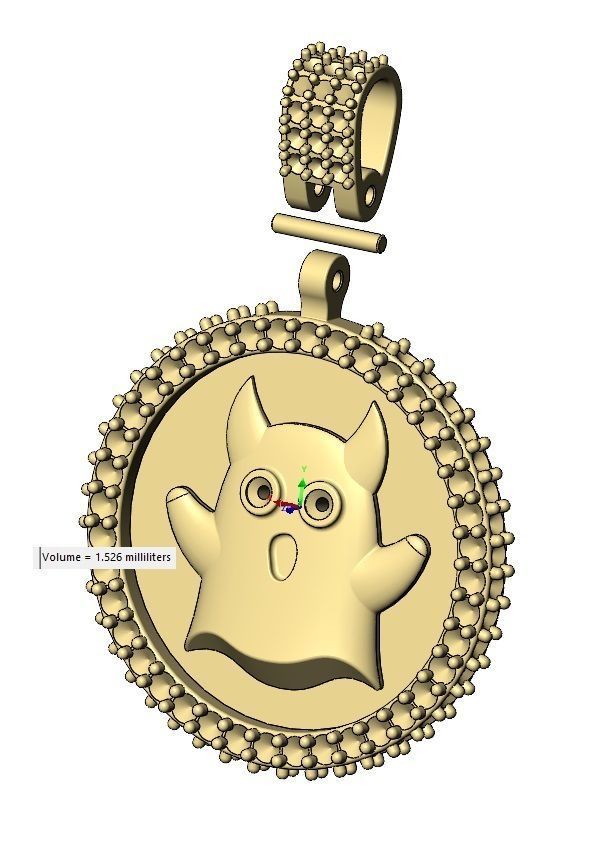 Horned ghost diamond round iced pendant with bail 3D print model_10