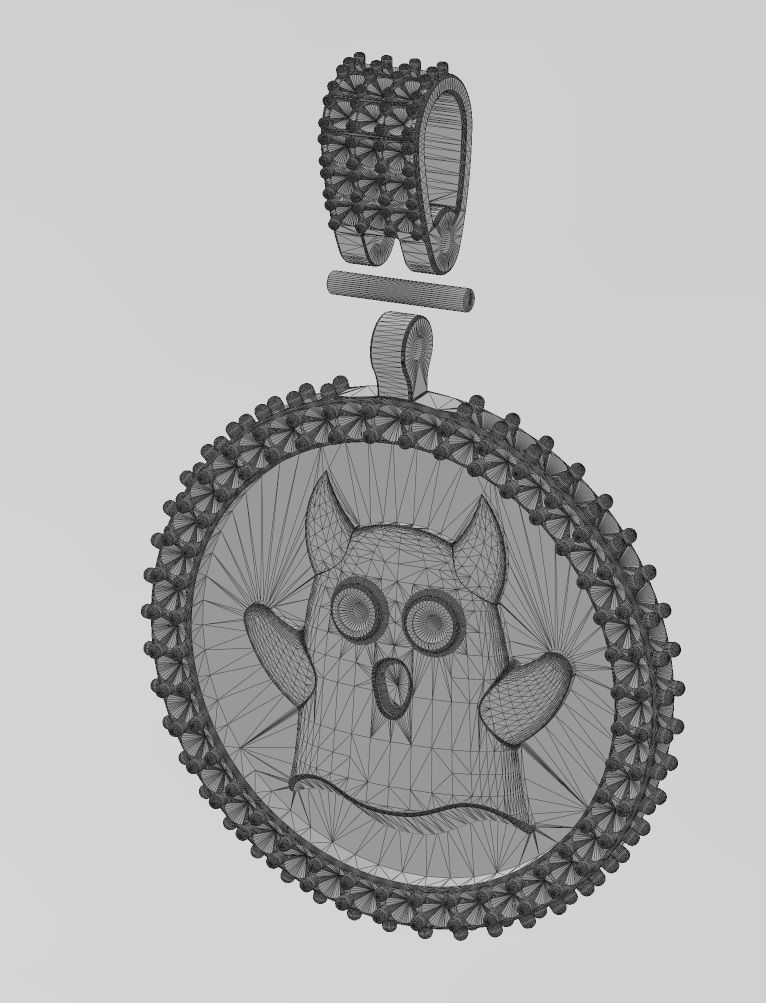 Horned ghost diamond round iced pendant with bail 3D print model_11