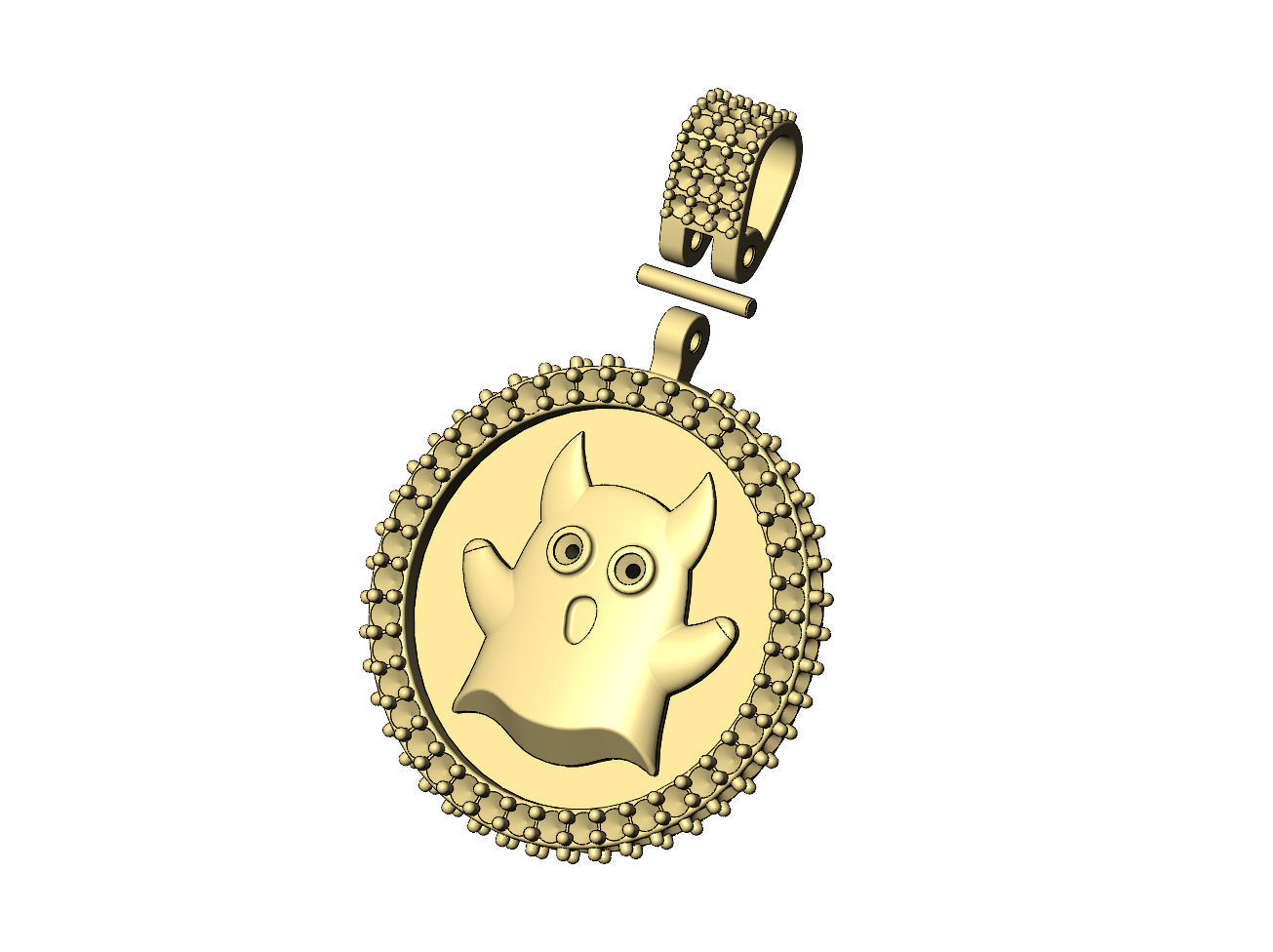Horned ghost diamond round iced pendant with bail 3D print model_5