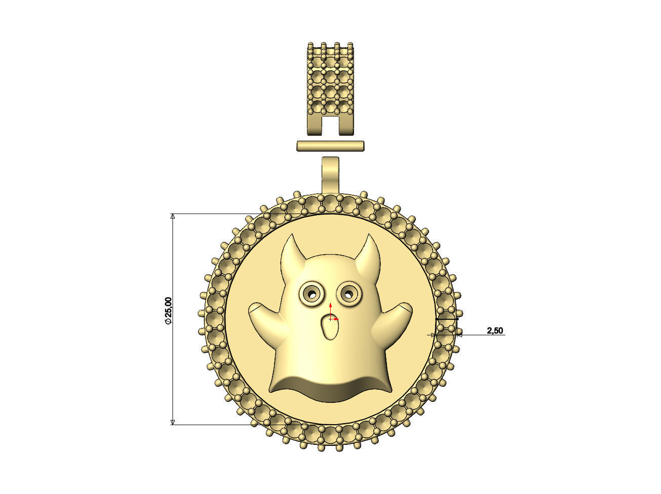 Horned ghost diamond round iced pendant with bail 3D print model_6