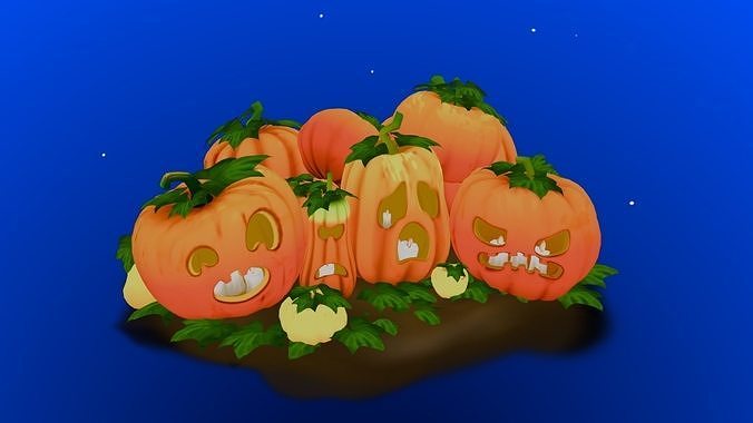 Stylized Pumpkins and Jack-O-Lanterns LOD Low-poly 3D model 3