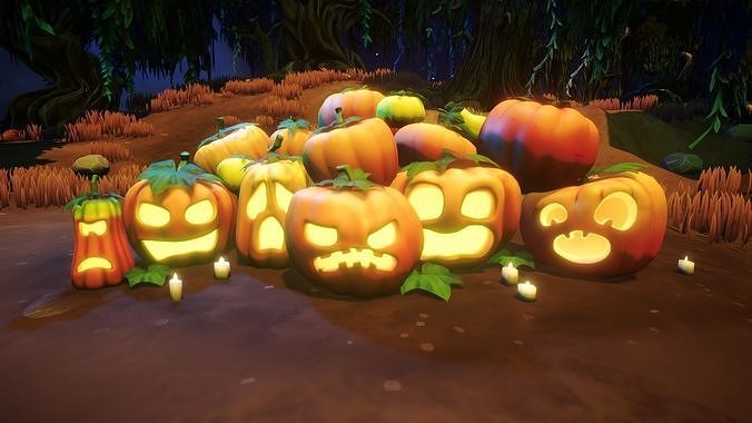 Stylized Pumpkins and Jack-O-Lanterns LOD Low-poly 3D model 5