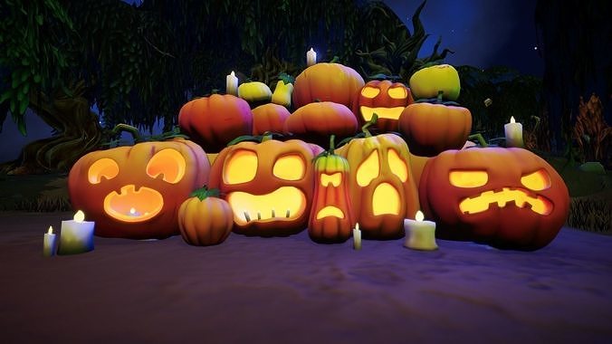Stylized Pumpkins and Jack-O-Lanterns LOD Low-poly 3D model 6