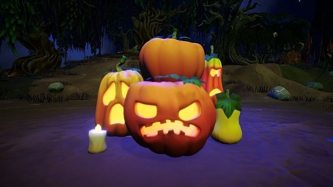 Stylized Pumpkins and Jack-O-Lanterns LOD Low-poly 3D model 7
