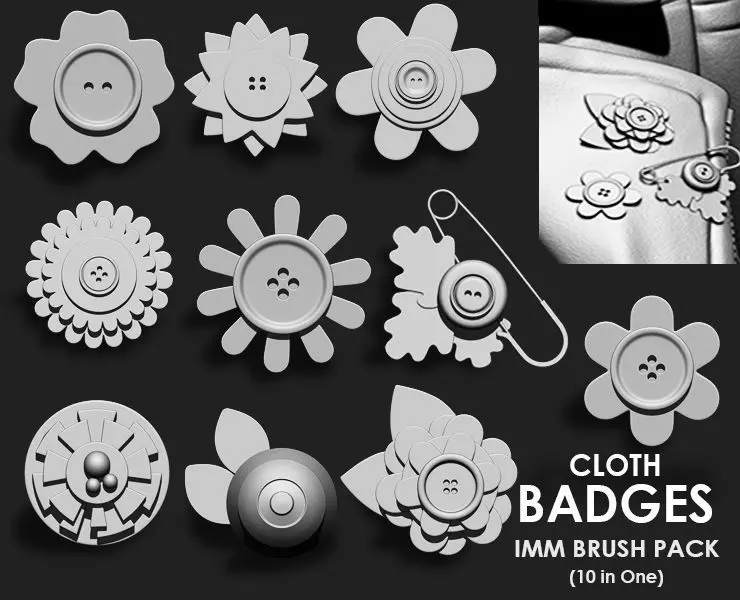 Cloth Badges IMM Brush Pack 10 in One 3D model