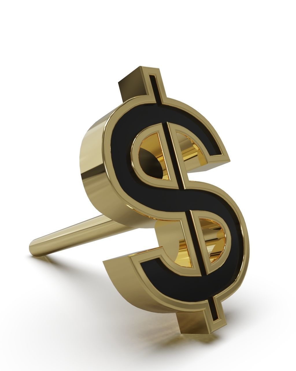 Dollar symbol stud earring enamel ready 3D print model_13