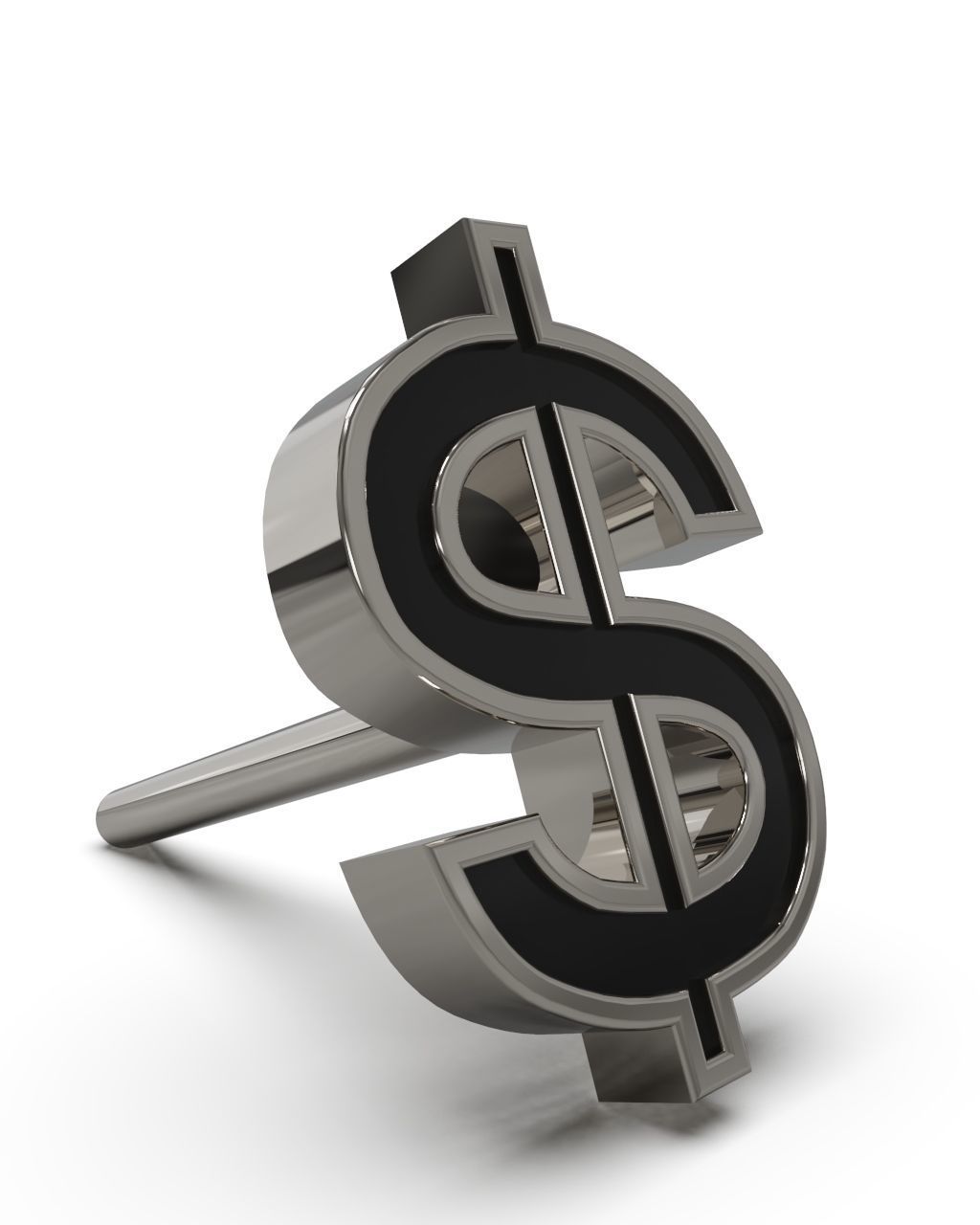Dollar symbol stud earring enamel ready 3D print model_12