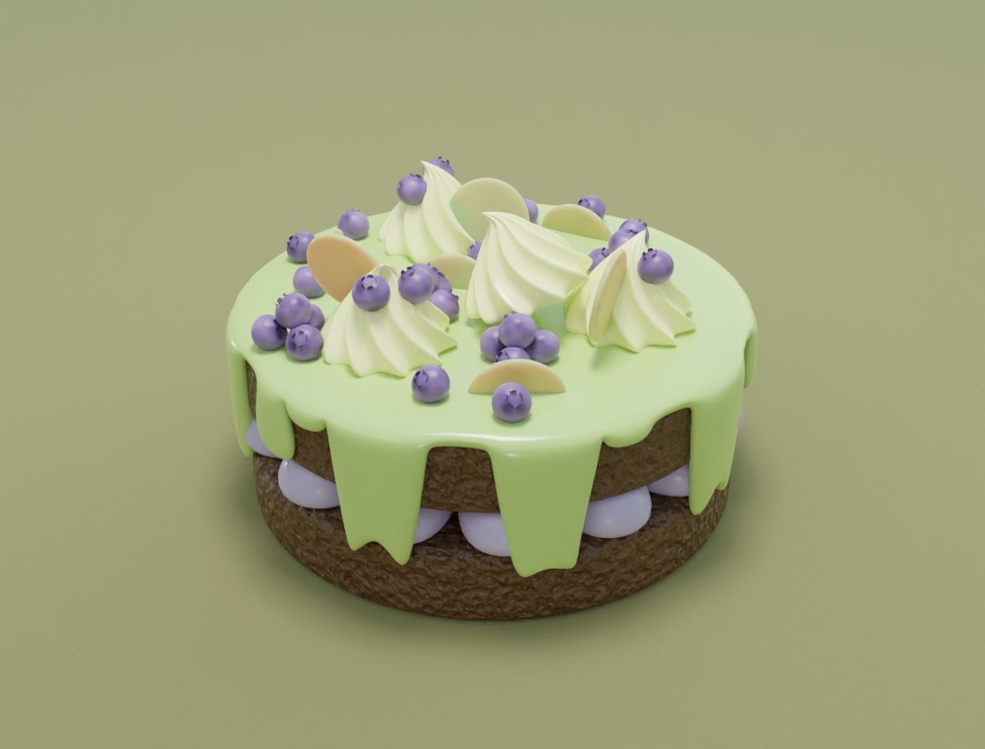 Choclate cake with cream and blueberry 3D model for 3D print 3D print model_6
