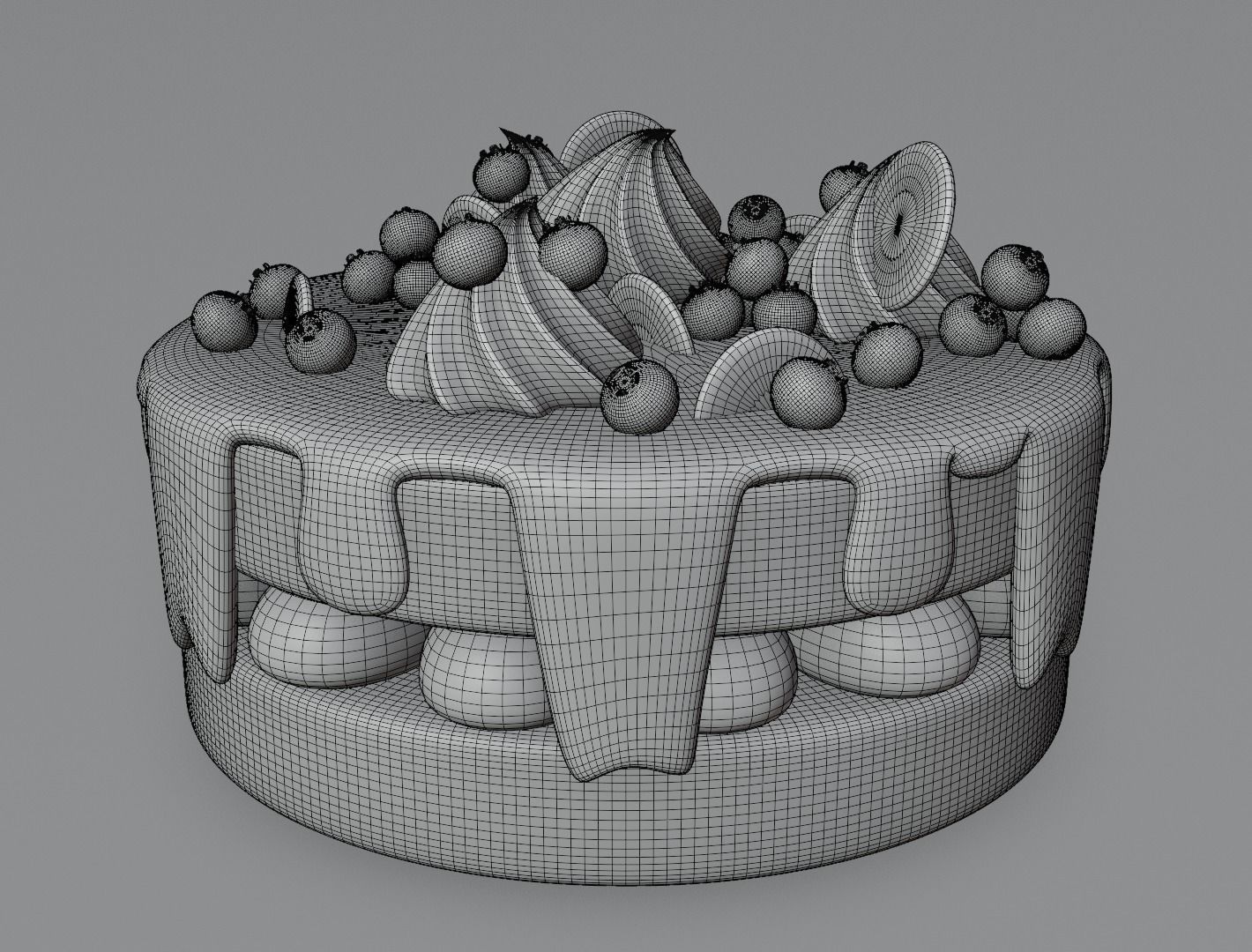 Choclate cake with cream and blueberry 3D model for 3D print 3D print model_14