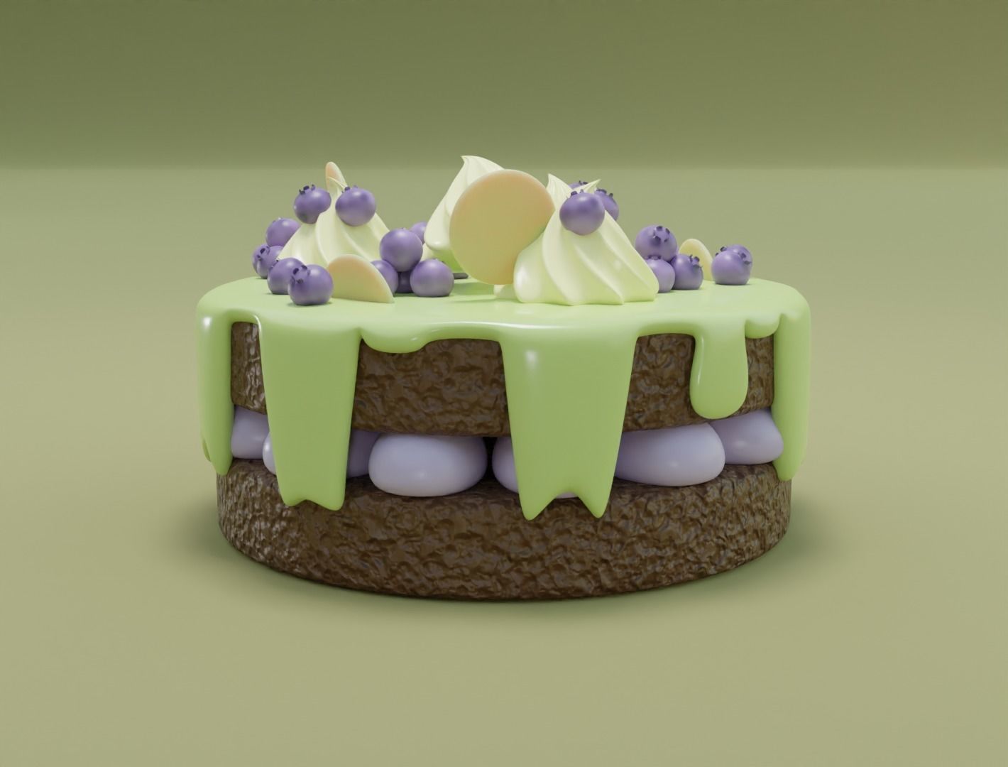 Choclate cake with cream and blueberry 3D model for 3D print 3D print model_3