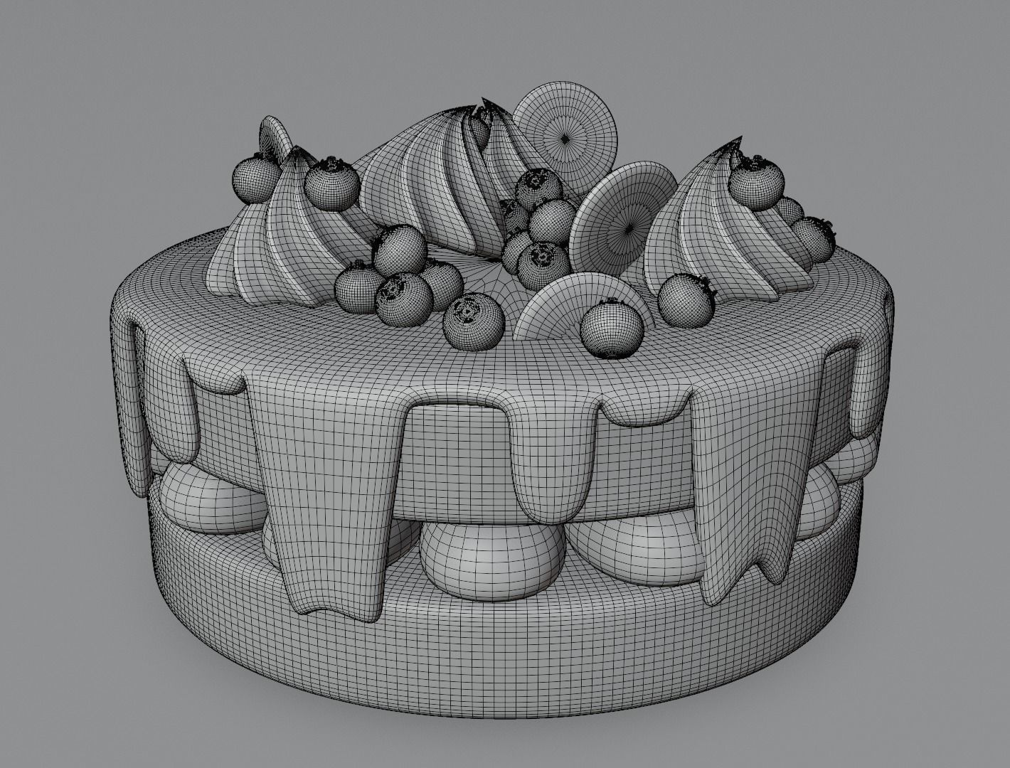 Choclate cake with cream and blueberry 3D model for 3D print 3D print model_11