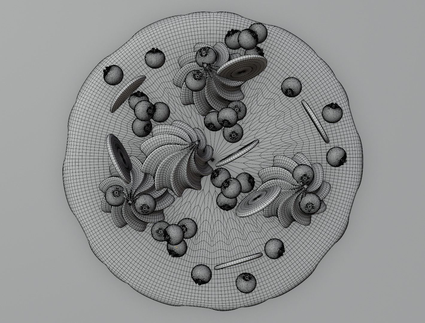 Choclate cake with cream and blueberry 3D model for 3D print 3D print model_12