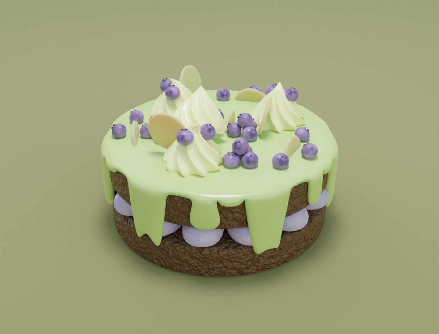 Choclate cake with cream and blueberry 3D model for 3D print 3D print model_8