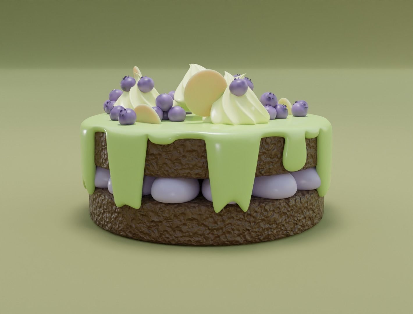 Choclate cake with cream and blueberry 3D model for 3D print 3D print model_4